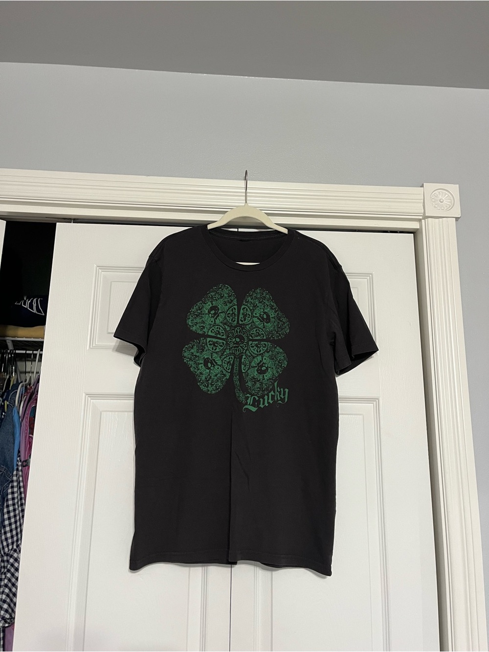 Men's Black T-Shirt with Green Clover Graphic - Lucky